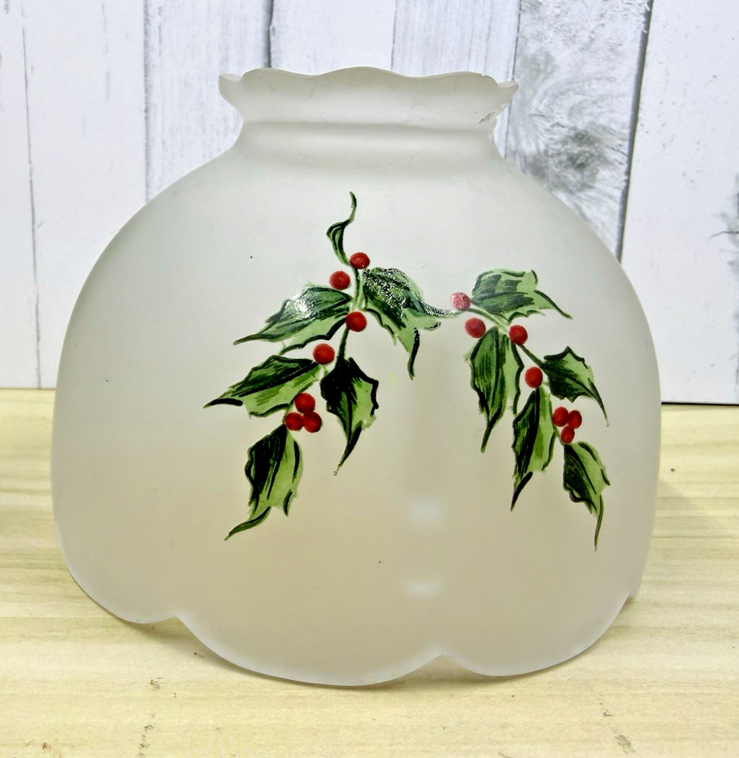 Vintage Westmoreland Glass Holly Berries Satin & Jadeite Fairy Lamp. Top only