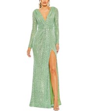 Ieena for Mac Duggal 26490 green Sequined Long Sleeve Gown Size 10