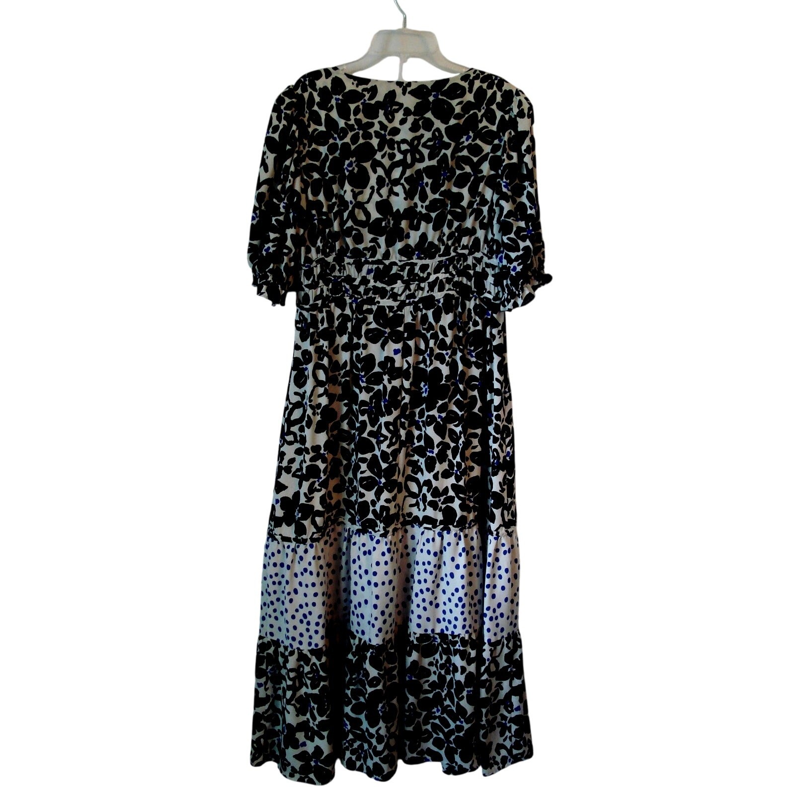 Love and Whit Dress Size Large Maxi Flowy Floral Romantic Black White and Blue 