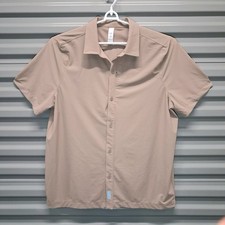 Rhone Mens Tech Short Sleeve Button Down Shirt Size L Tan Performance Stretch...