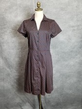 Brooks Brothers Navy Geometric Shirt Dress Size 8 Preppy Retro Pockets Modest
