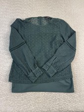 Banana Republic Blouse Womens Small Green Lace Long Sleeve Lined Eyelet Top