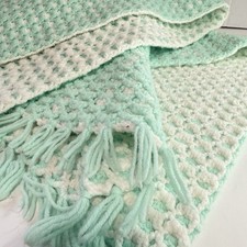 Handmade Crocheted Baby Blanket/Afghan 32x36 Reversible Mint Green White