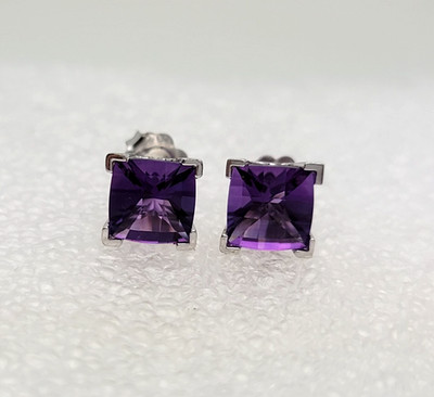 Bita by Effy 14k White Gold Earring with Checkerboard Cut Amethyst 2.2g