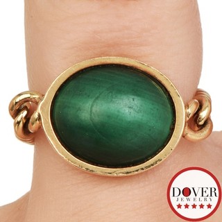 Estate Malachite 14K Yellow Gold Bezel Curb Chain Ring 5.3 Grams NR