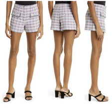 Veronica Beard Inara Plaid Cotton Tweed Shorts Size 6 Purple Multicolor Preppy