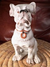 Rare Handmade Italian Ceramic White Boxer Dog Figure / Statue MCM Excellent