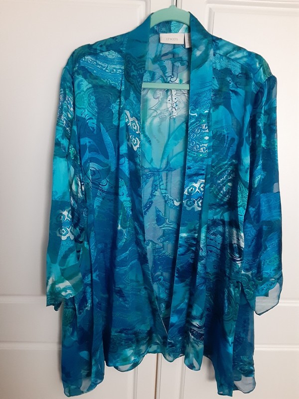 Chico's Boho Sheer Open Front Cardigan Jacket 3/4 Sleeve - Size 4 XXL  EXCELLENT