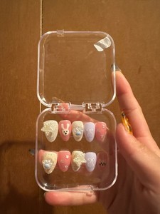 Homemade CUSTOM Press-On Nails, Oval, Medium, Short, Pink/Blue/White/Sparkly