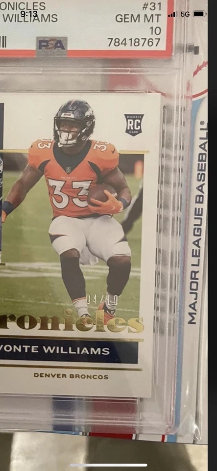 2021 Panini Chronicles Gold JAVONTE WILLIAMS RC  /10  Pop 1 Rookie Broncos - Image 3 of 3
