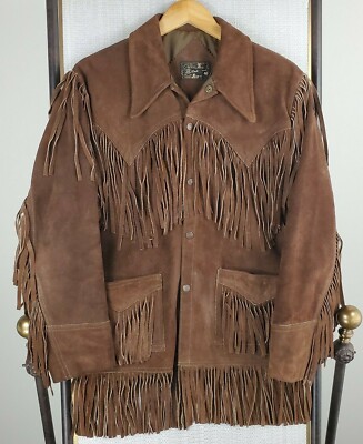 VTG BRILL BROS USA Size 40 Medium Mens Thick Suede Fringe Western Rancher Jacket