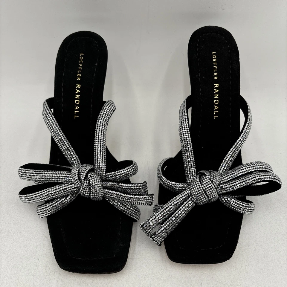 Loeffler Randall MARGI Black Suede Square Toe Bow Embellished Slip On Mules, 6B - Image 4 of 4