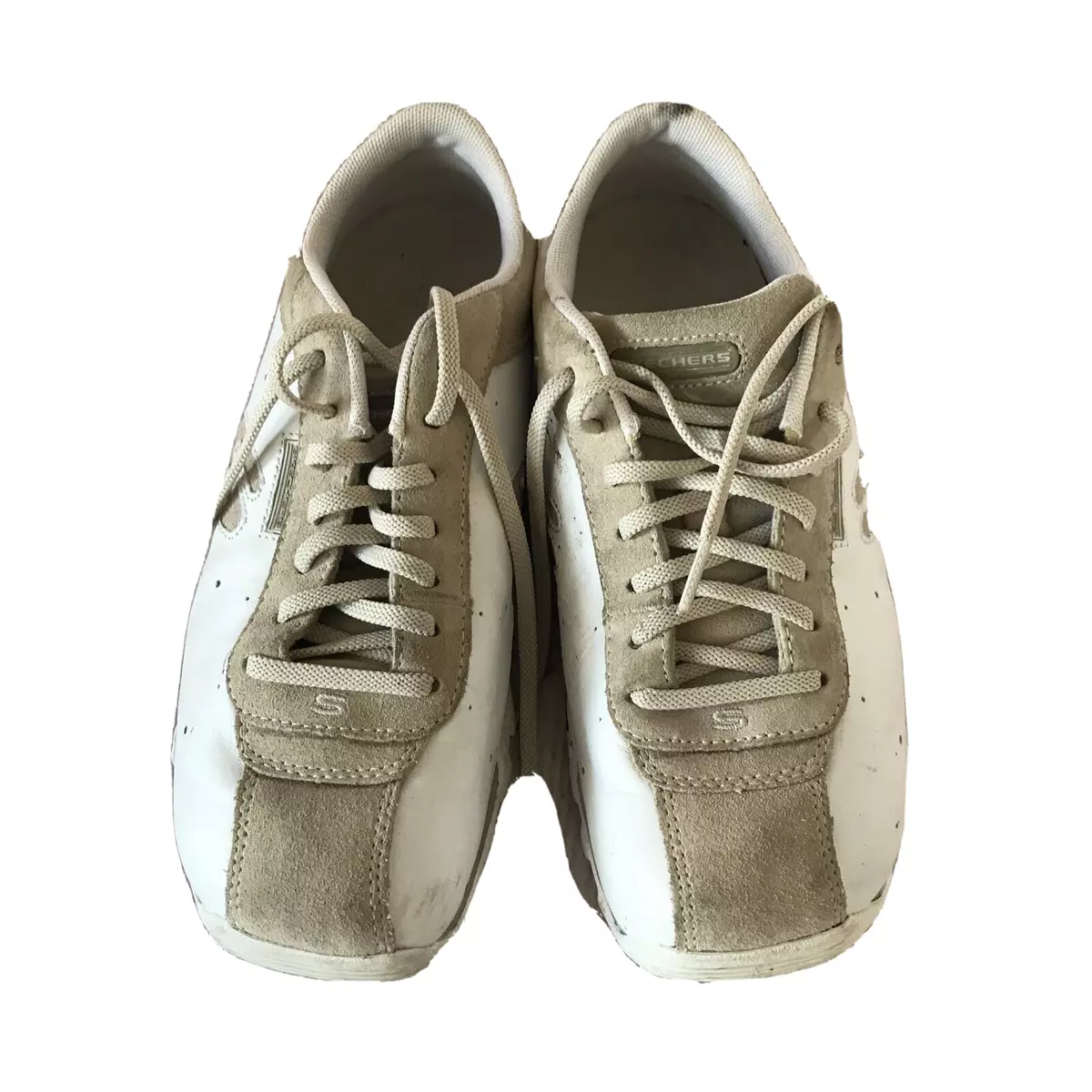 Skechers White Leather Tan Suede Fashion Sneakers Women s Size 8.5