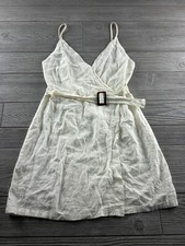 Urban Outfitters Mini Faux Wrap Dress Size Small White Belted Sleeveless V Neck