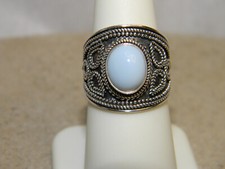 Wide Sterling Silver Oval Larimar Ring Size 7