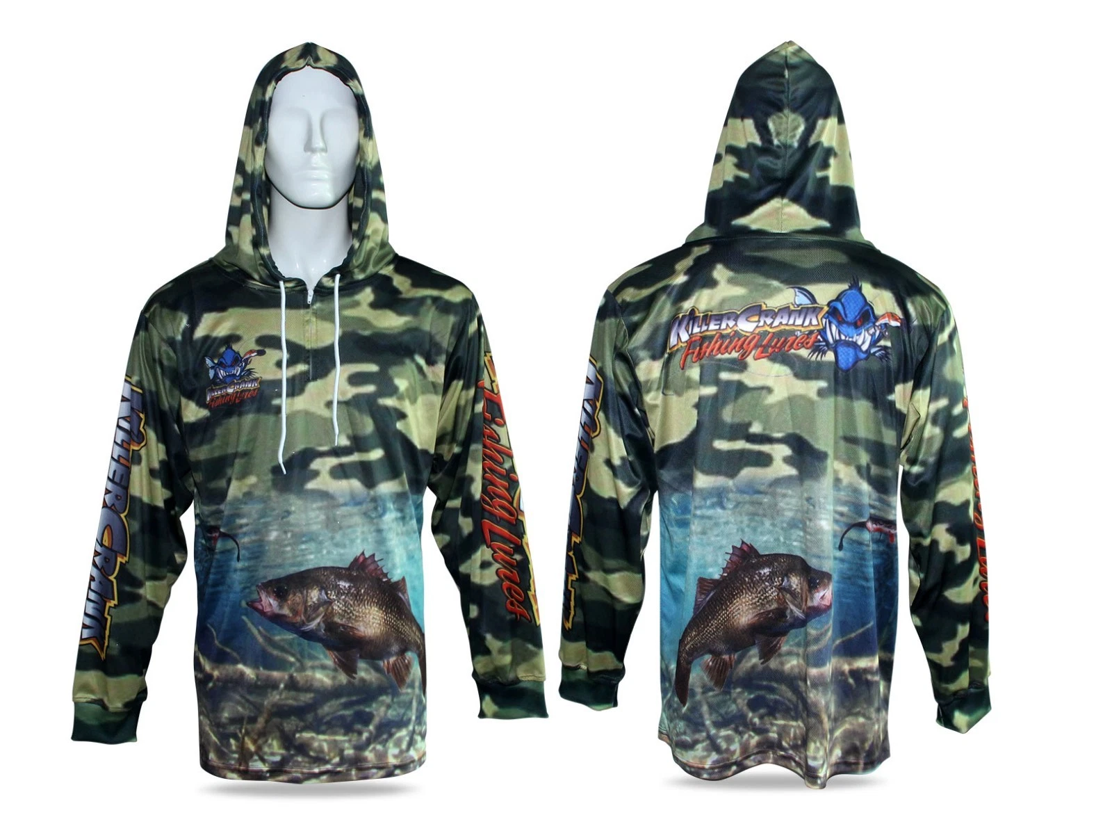 New Killer Crank Camo Bass Tournament Fishing Shirt All Kids & Adult Sizes