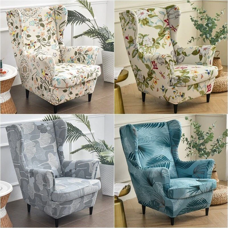 Flowers Printed Wing Chair Cover Elastic Armchair Covers Non slip
