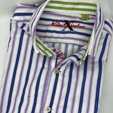 Robert Graham X Men  s Long Sleeve Button Up Pinstriped Shirt Purple Blue Large