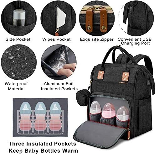 Baby Diaper Nappy Changing Backpack Set Mummy Large Multi-Function Travel Bag US