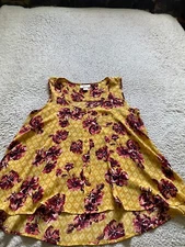 Style&Co. Women Floral Sleeveless Scoop Neck Button-Up Shirt Yellow Size S