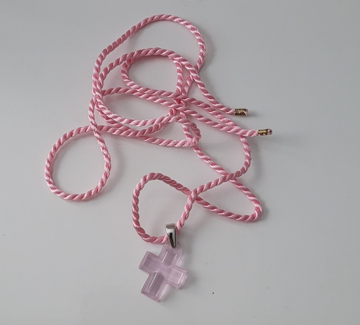 Lalique Crystal Cross Necklace Pendant Pink & Silver Clip With