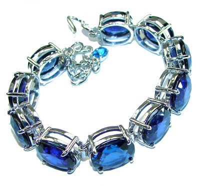 London Blautopas Armband 925 Sterling Silber Handarbeit 105,5ct Unikat