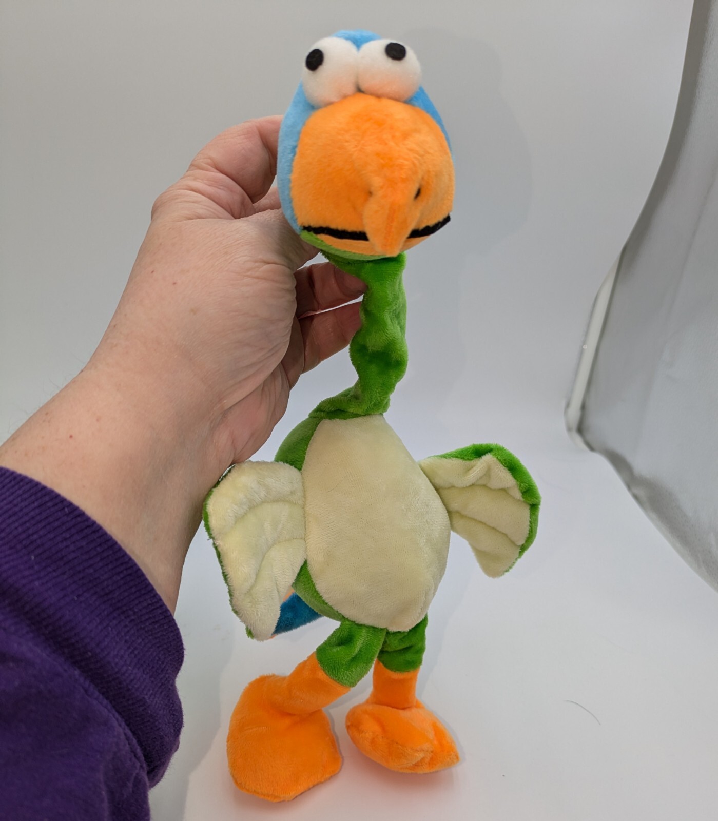New Plush Dog Toy, Green, With Stretchy Neck And  Squeaker, Interactive