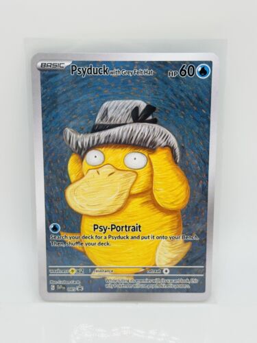 Pokémon Psyduck z szarym filcowym kapeluszem Van Gogh karta artystyczna - Zdjęcie 1 z 2