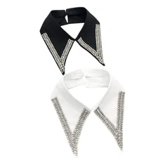 Women Rhinestone Crystal Detachable Fake Collar Long Vest Neck Lapel Choker