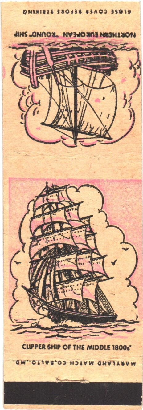 Northern European Round Ship Clipper Ship Vintage Matchbook Cover