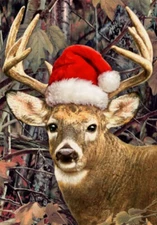 Deer w/Santa Hat Holiday Decorative Flag