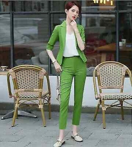 Traje Completo Verde Pistacho Chaqueta Manga Larga y Pantalones Elegante 4893