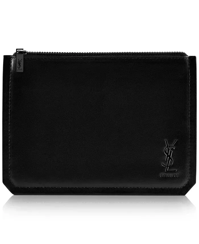 YSL YVES SAINT LAURENT Beaute black pouch faux leather case cosmetic travel bag