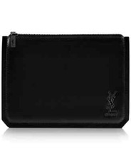 YSL YVES SAINT LAURENT Beaute black pouch faux leather case cosmetic travel bag
