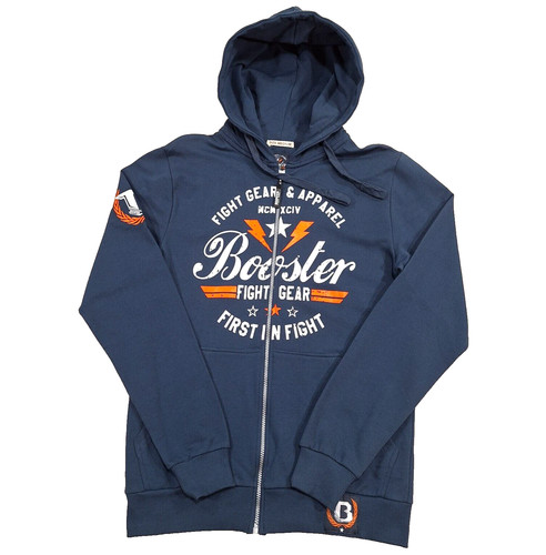 Booster Fight Gear MMA Hoodie Mens Sz M MuayThai Blue Gaphic Zip Up, Embroidered