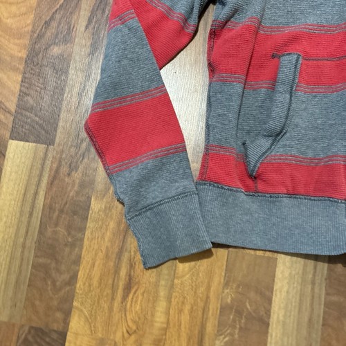 Hollister Full Zip Hoodie Gray Red Striped Retro Hooded Shirt Jacket Medium - Picture 8 of 12