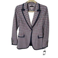 New 128 Tommy Hilfiger Blazer Red White Blue Plaid Women XSmall 2 Patriotic S36