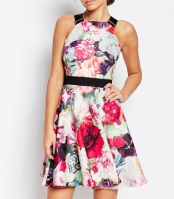 NWOT Ted Baker Samra Floral-Swirl Skater Dress, Fuchsia Size