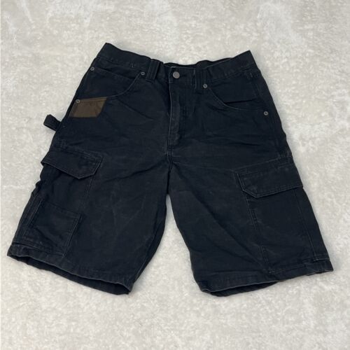 Wrangler Workwear Cargo Shorts Mens 32 Black Canvas Ripstop Fabric Carpenter