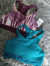 Girls justice 2 pk lace trim racerback ribbed bralette teal tye dye NEW size30