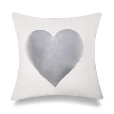 Silver Foil Heart On White Pillow Cover