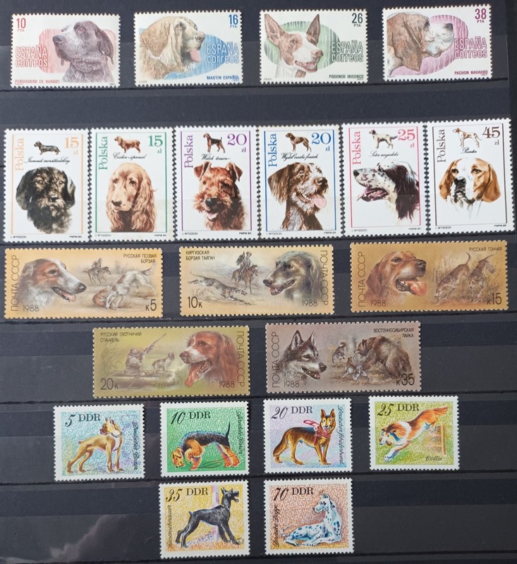 DOGS. HUNTING DOGS. 21 STAMPS (4 COMPLETE ISSUES). MNH OG. XF. LOT IN GERMANY