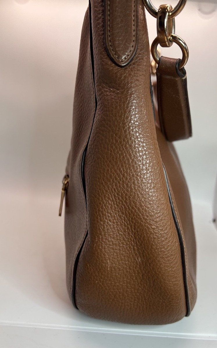 COACH Elle Hobo Brown Pebble Leather Shoulder Bag Gold Hardware