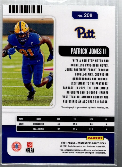 2021 Panini Contenders Draft Picks Campus Ticket #208 Patrick Jones II Auto /99 - Image 2 of 2