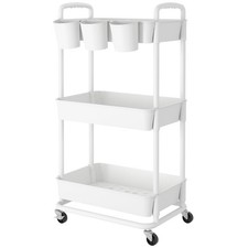 JIUYOTREE 3-Tier Plastic Rolling Storage Cart Utility with 3-Tier, White