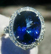 4 Ct Oval Lab Created Blue Sapphire Halo Engagement Ring 14K White Gold Plated