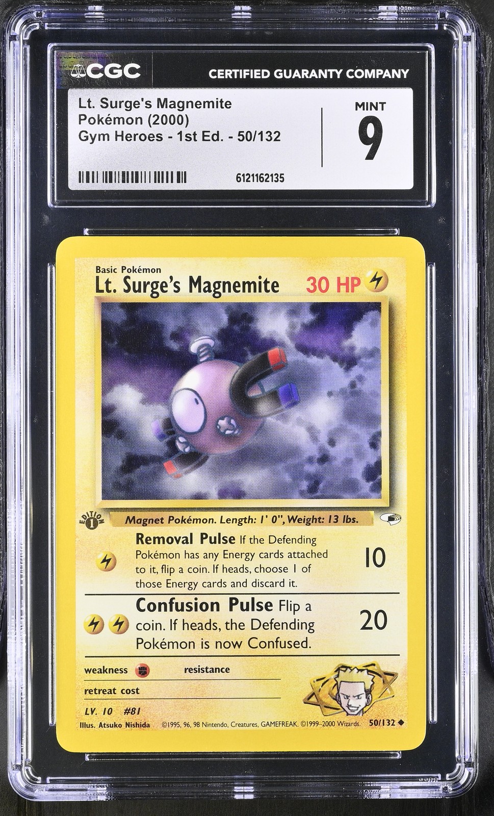 CGC 9 MINT Lt. Surge's Magnemite Gym Heroes 1st Edition 50/132 Pokemon Card