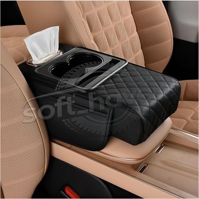 Car Armrest Cushion Center Console Cover with Cup Holder,Tissue Box,Phone Holder
