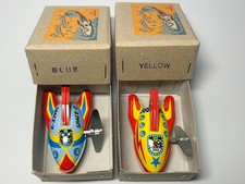 Japanese Tin Toy Space Rocket Blue Yellow by Sanko Seisakusho Made in Japan