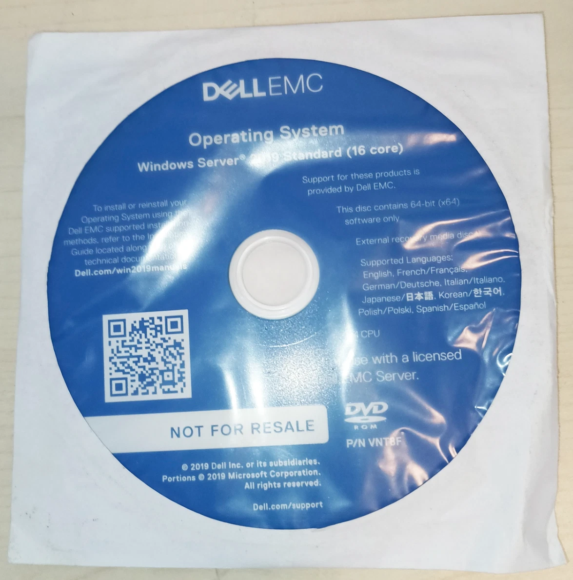 👌Microsoft Windows Server 2019 DVD estándar de 64 bits (16 núcleos) Dell EMC